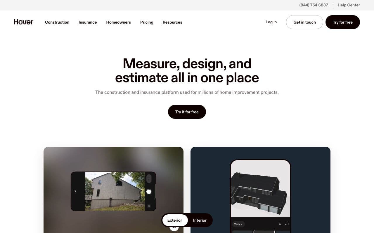 The HOVER homepage