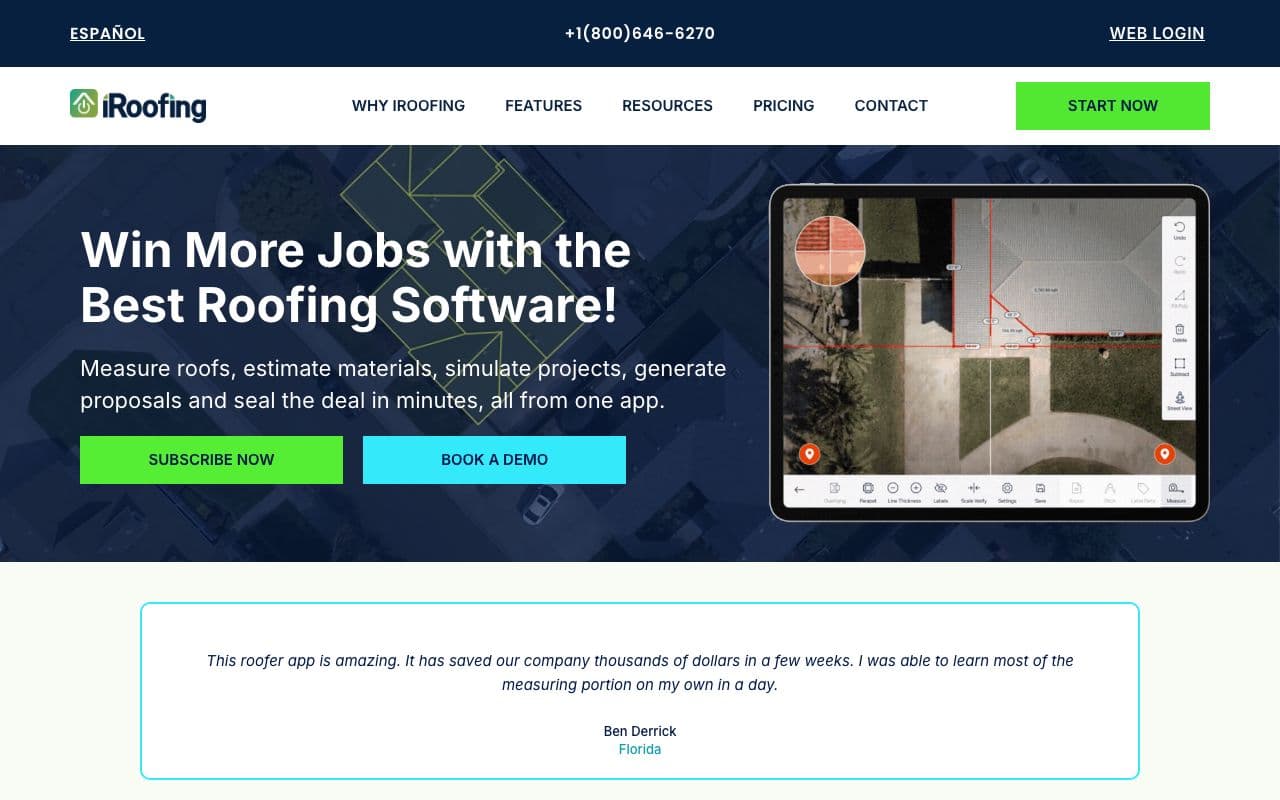 The iRoofing homepage