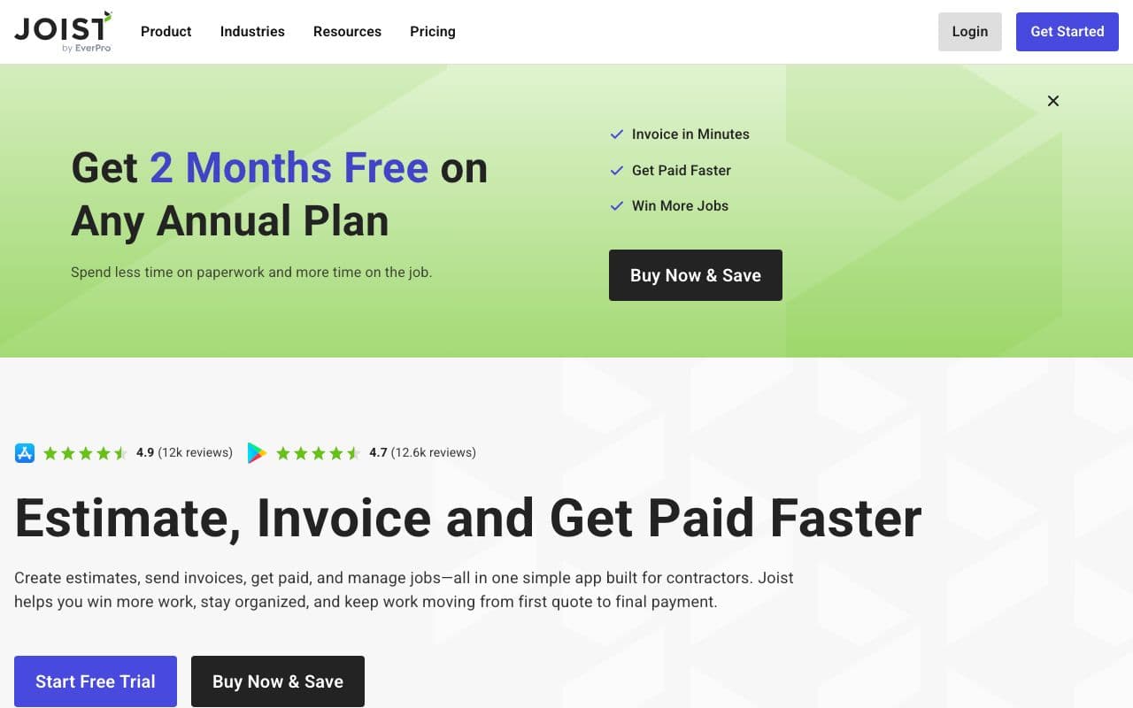 The Joist homepage