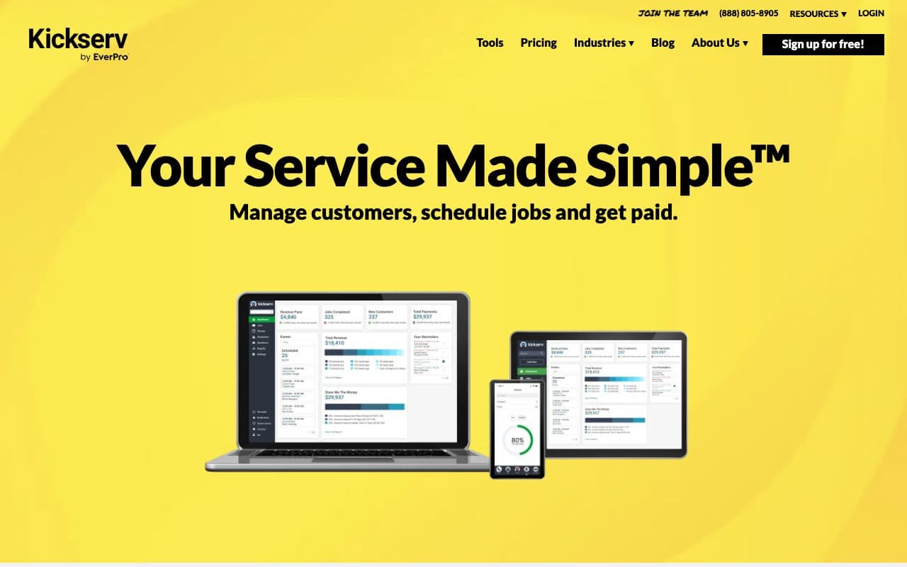 The Kickserv homepage