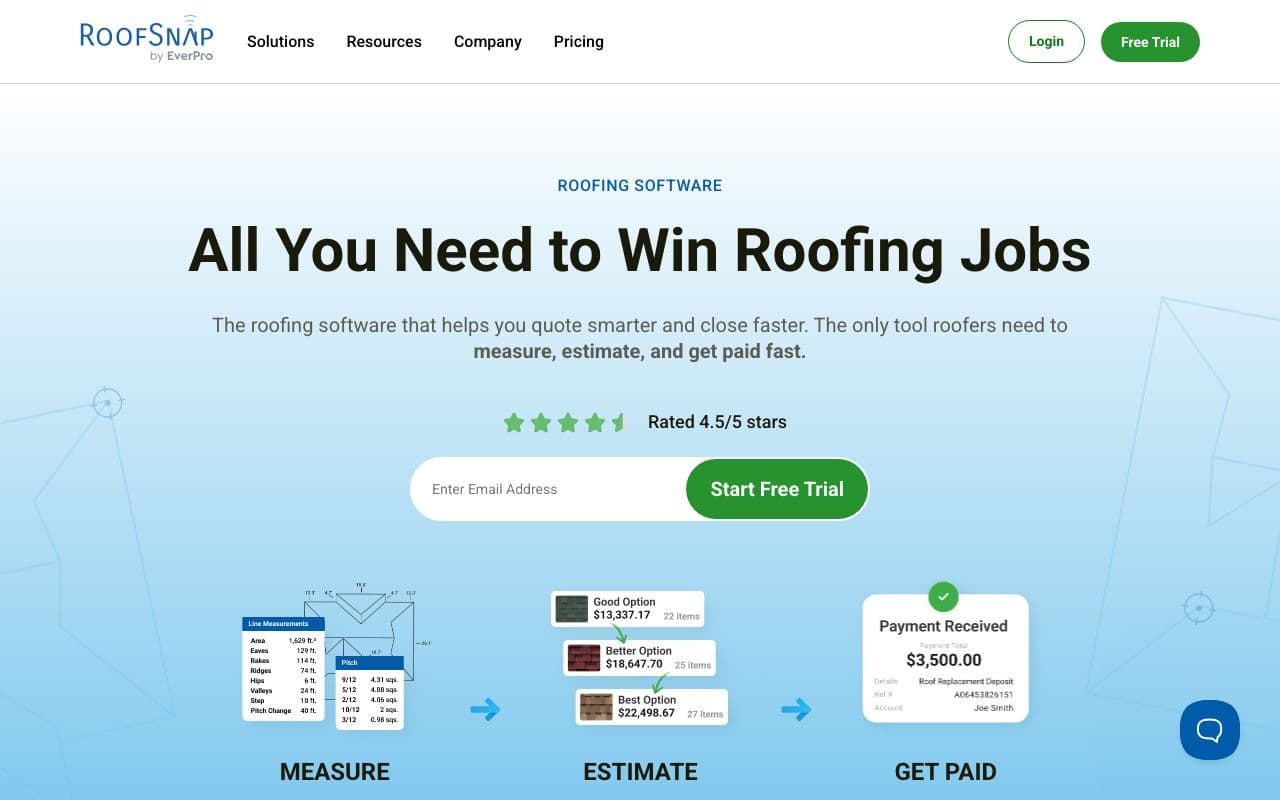 The RoofSnap homepage