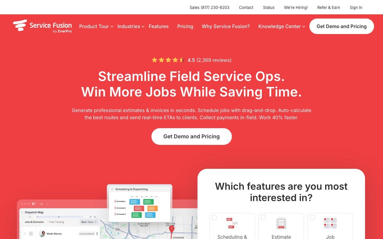 The Service Fusion homepage