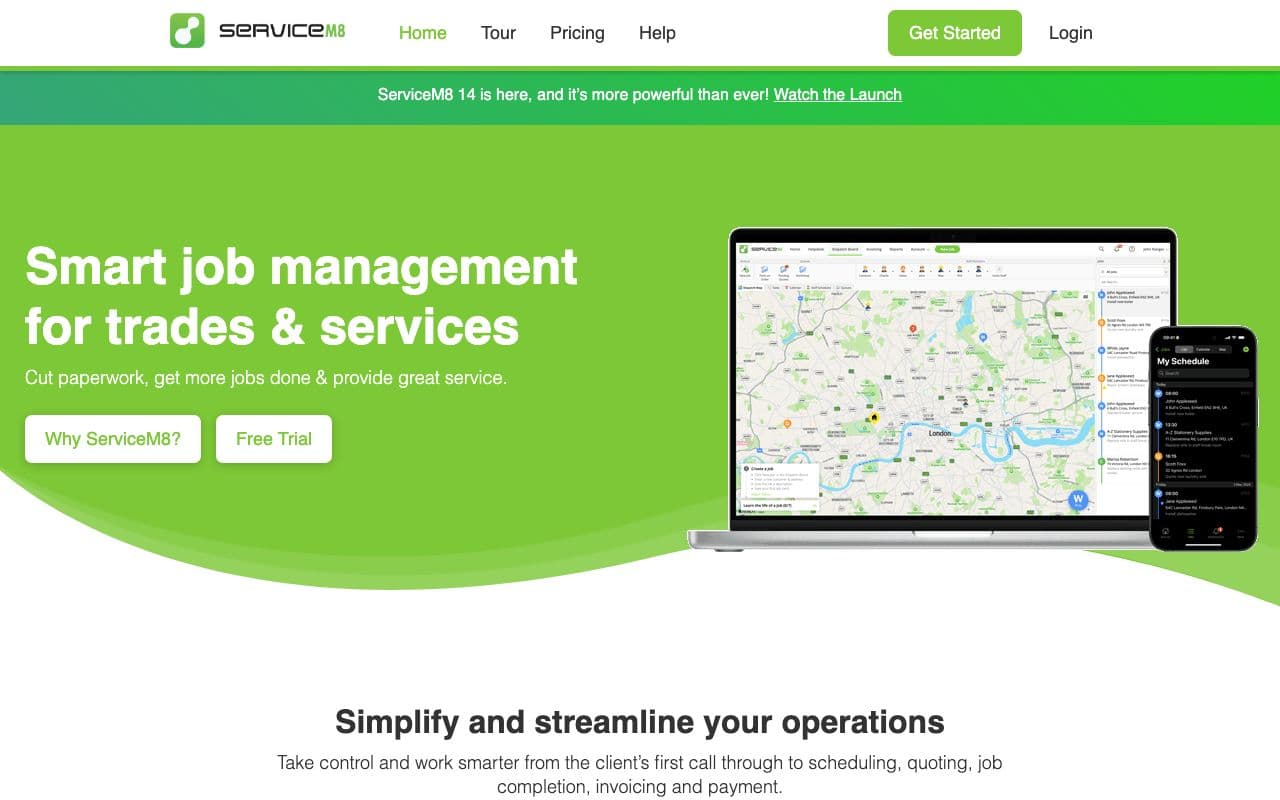 The ServiceM8 homepage