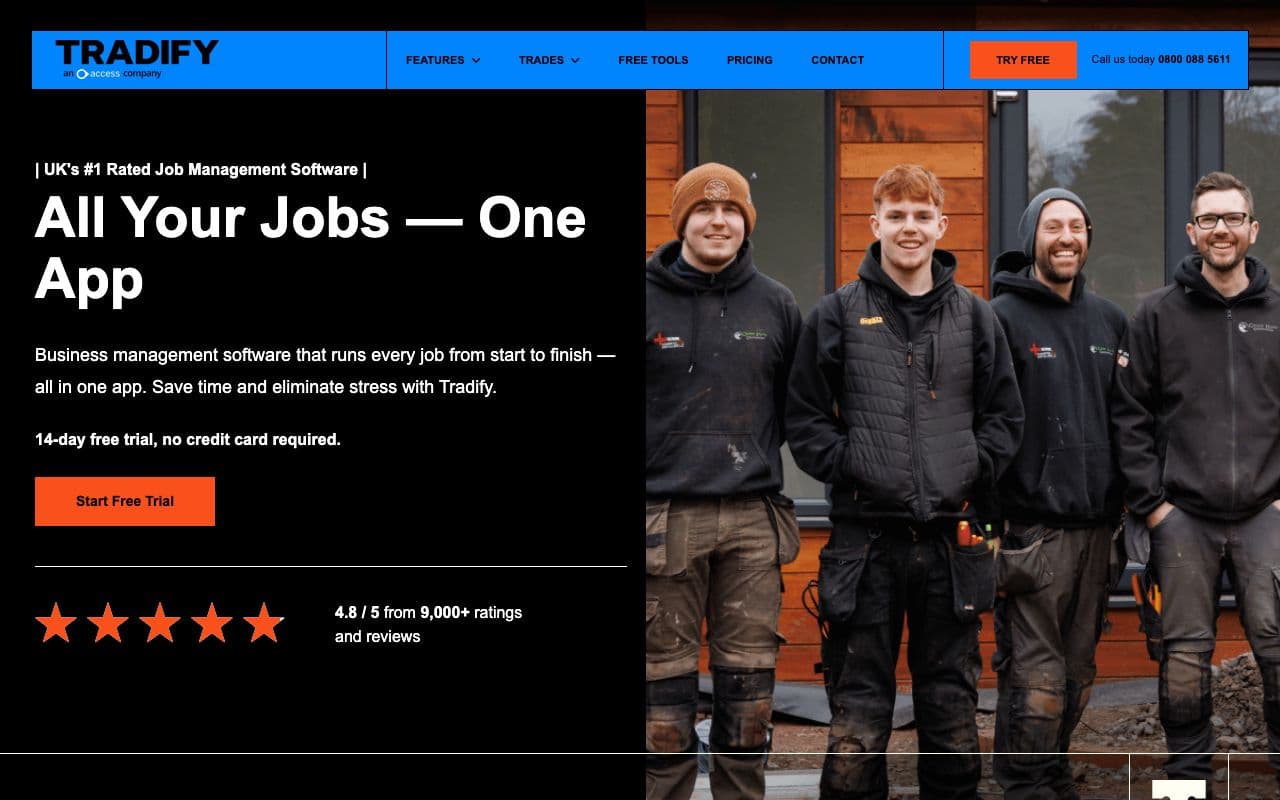 The Tradify homepage